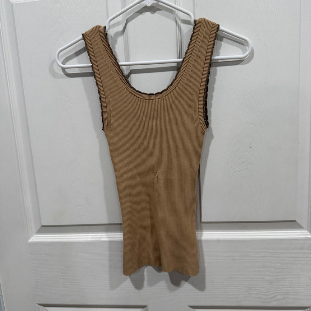Zimmermann Tan Ribbed Knit Scalloped Picot Trim Tank Top Size 0 4312TSS253